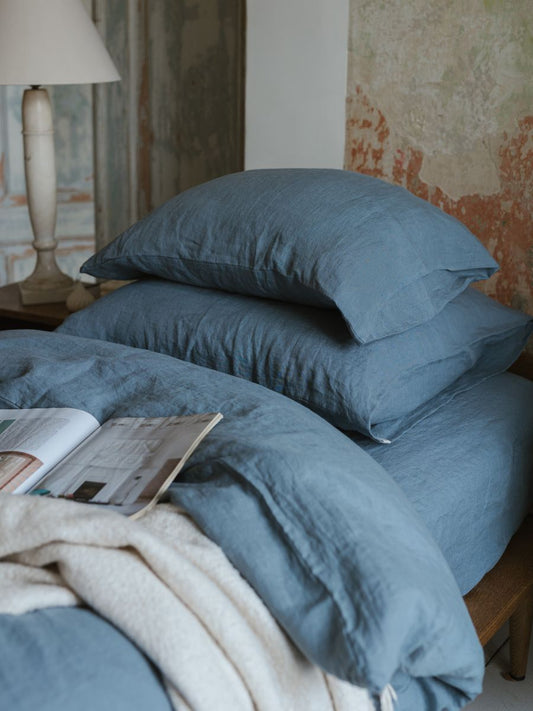 Baltic Blue 100% Flax Linen Duvet Cover Sets