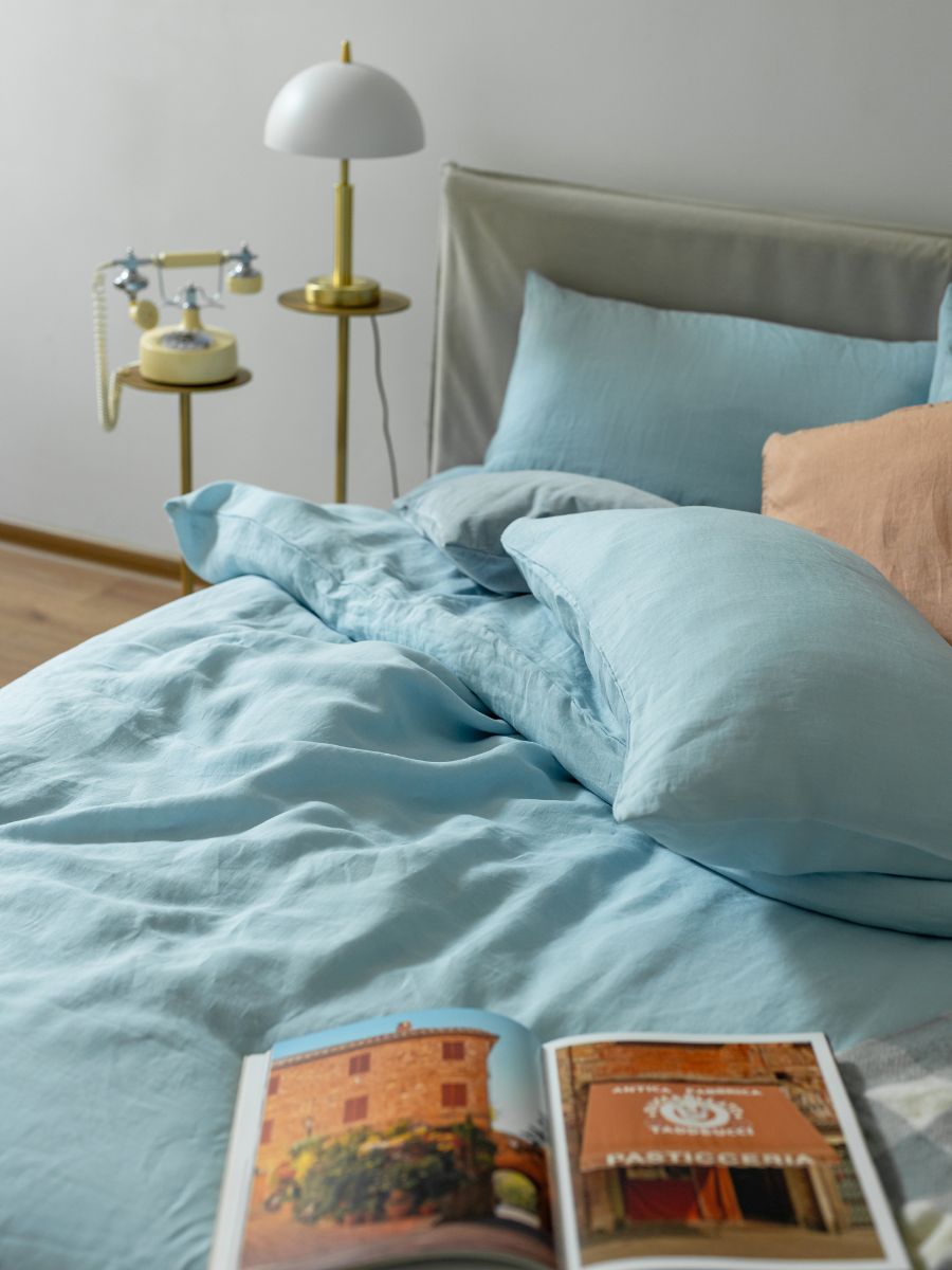 Sky Blue 100% Flax Linen Duvet Cover Sets