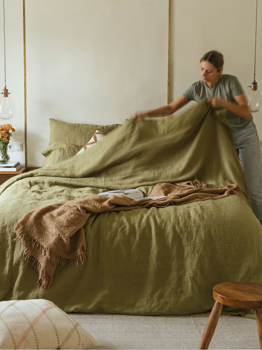 Olive Green 100% Flax Linen Sheet Sets