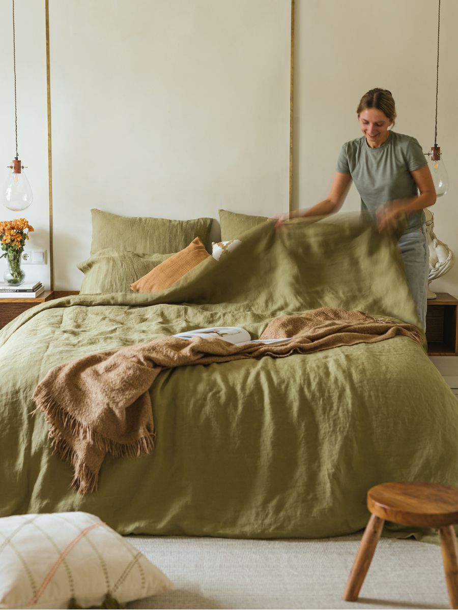 Olive Green 100% Flax Linen Duvet Covers