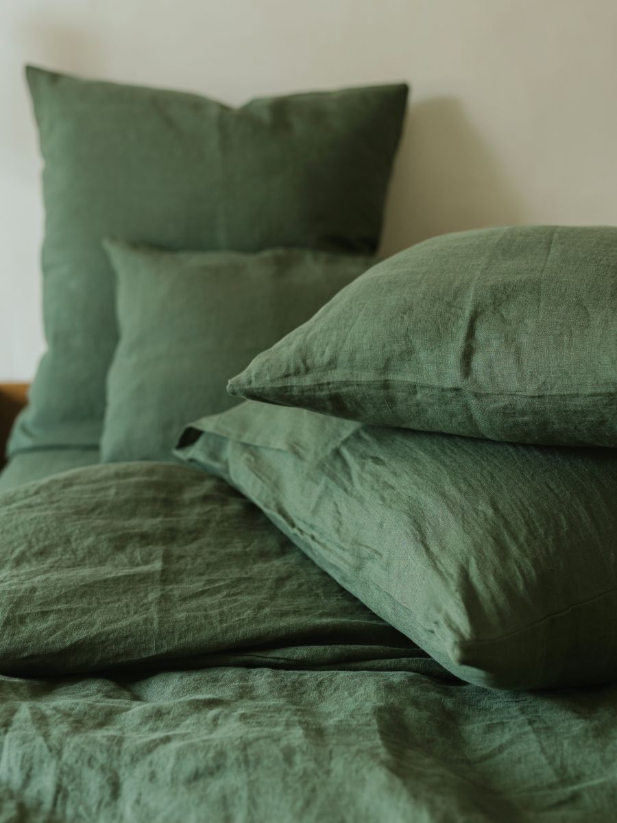 Forest Green 100% Flax Linen Duvet Cover Sets