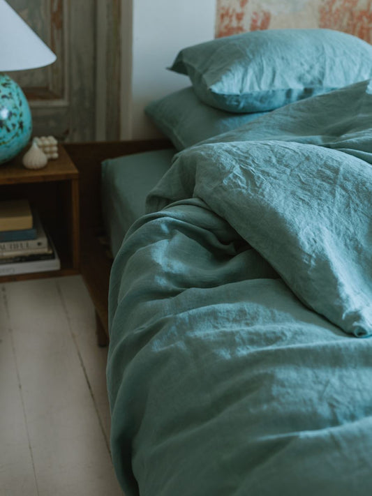 Willow Green 100% Flax Linen Duvet Cover Sets