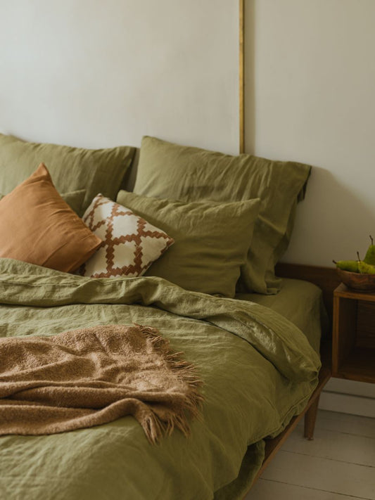 Olive Green 100% Flax Linen Duvet Cover Sets