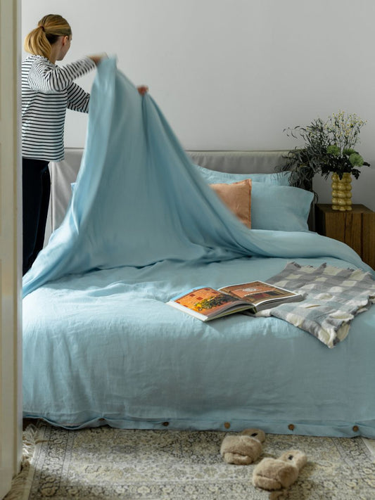 Sky Blue 100% Flax Linen Sheet Sets