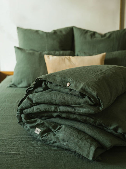 Forest Green 100% Flax Linen Duvet Covers