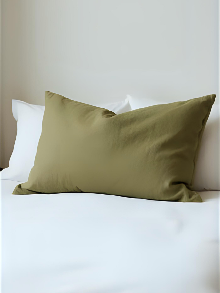 Olive Green 100% Flax Linen Zipper Closure Pillowcases