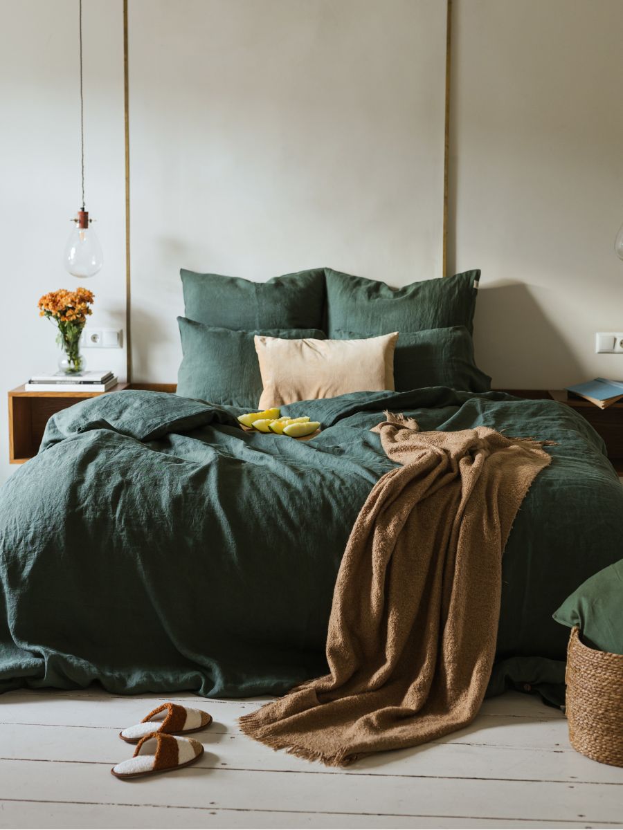 Forest Green 100% Flax Linen Duvet Cover Sets