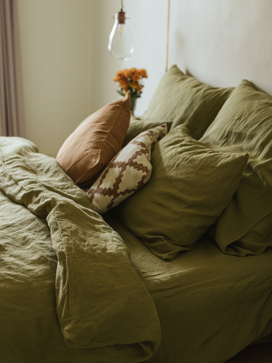 Olive Green 100% Flax Linen Duvet Covers