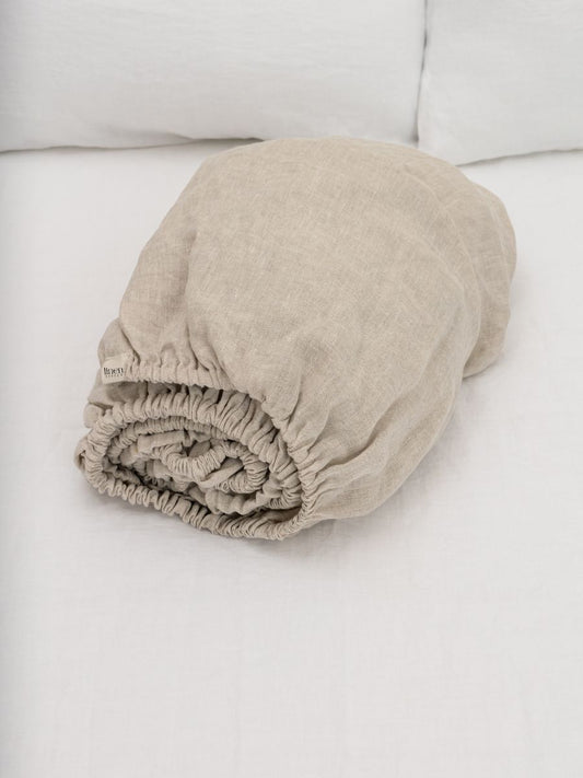Natural Beige 100% Flax Linen Baby Fitted Sheets