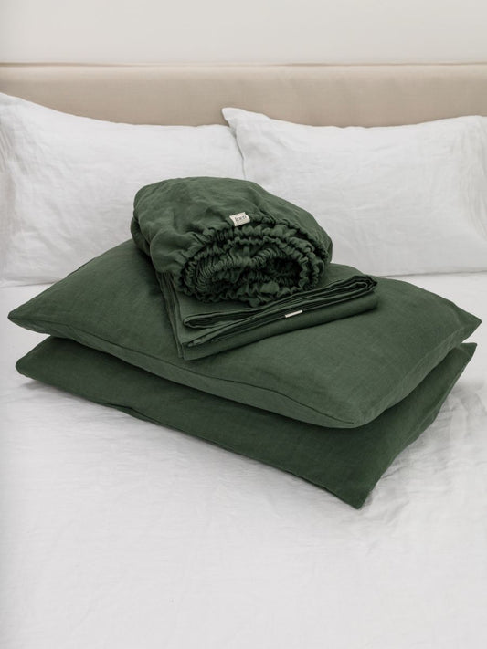 Forest Green 100% Flax Linen Sheet Sets