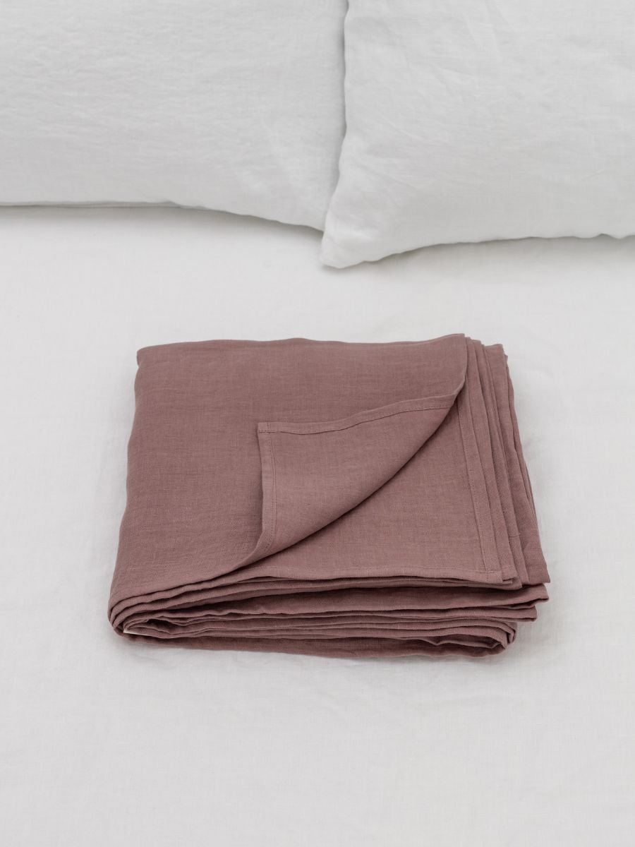 Rosewood Pink 100% Flax Linen Flat Cover Sheets