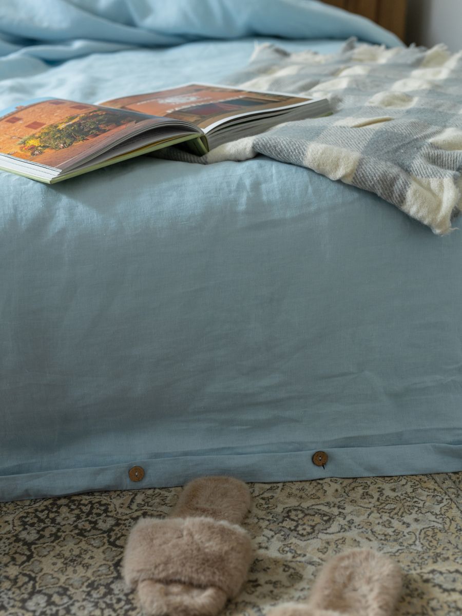 Sky Blue 100% Flax Linen Duvet Cover Sets