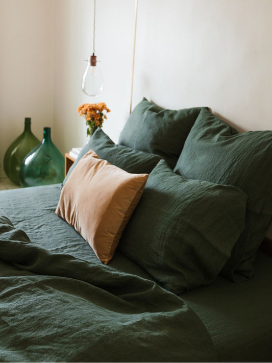 Forest Green 100% Flax Linen Duvet Cover Sets