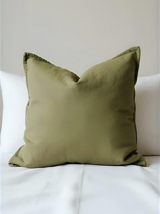 Olive Green 100% Flax Linen Coconut Shell Button Closure Pillowcases