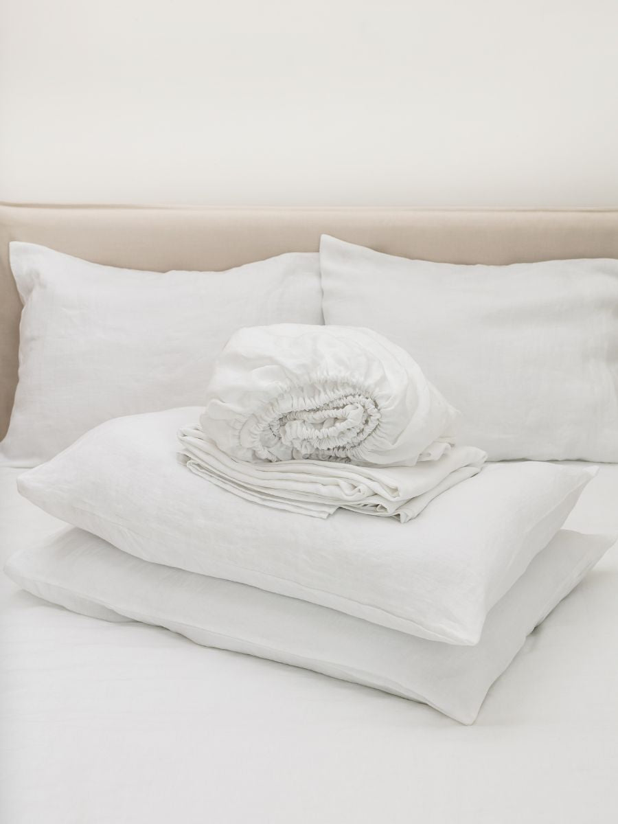 Magnolia White 100% Flax Linen Sheet Sets