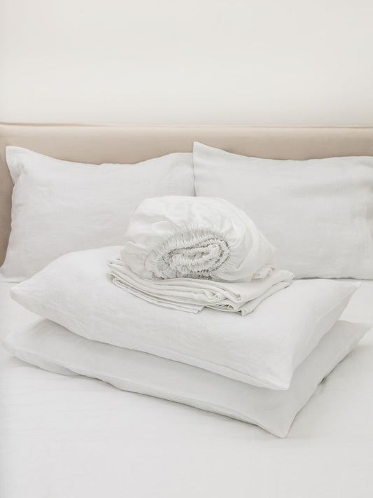 Magnolia White 100% Flax Linen Sheet Sets
