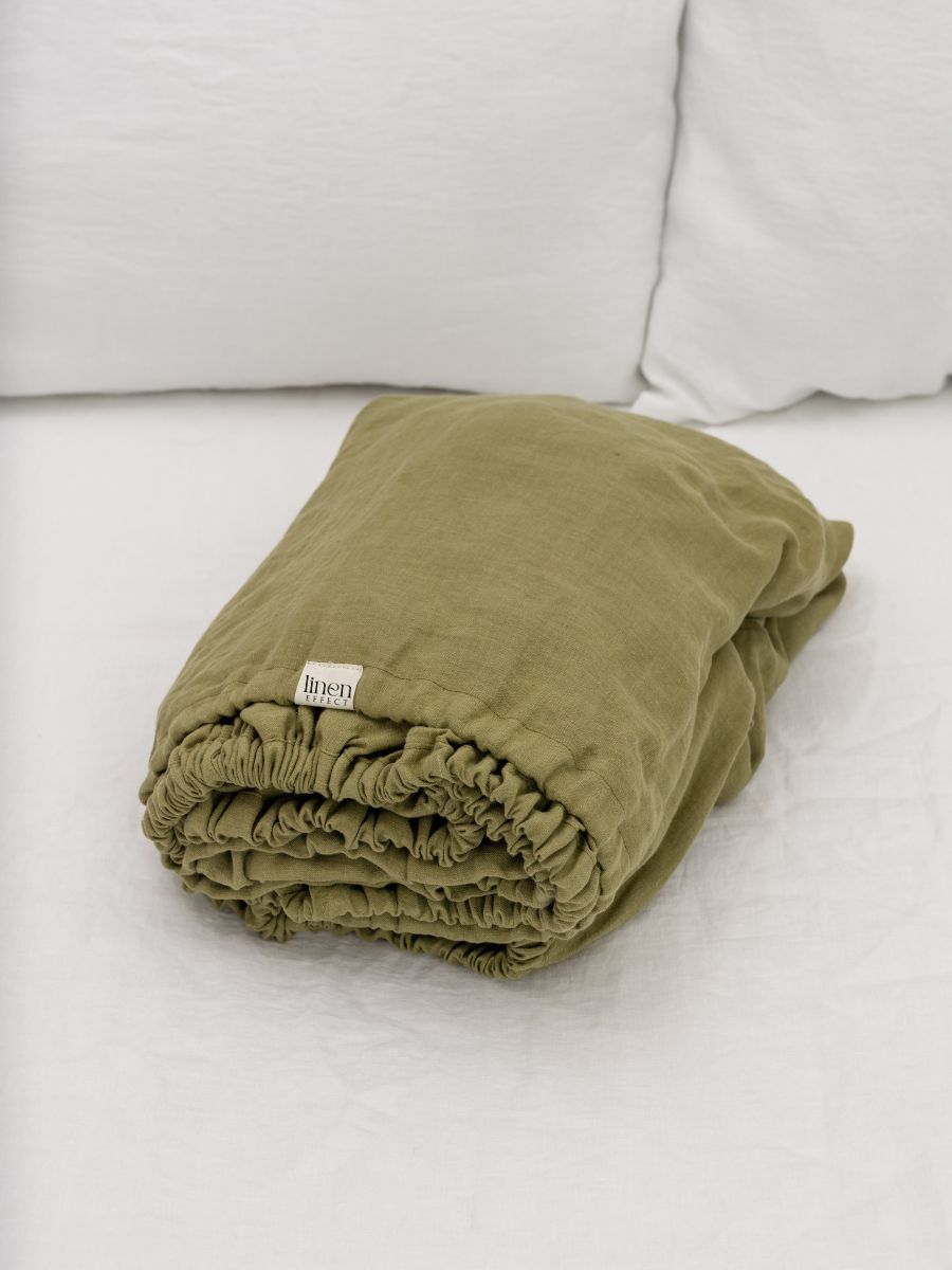 Olive Green 100% Flax Linen Baby Pure Luxe Fitted Sheets