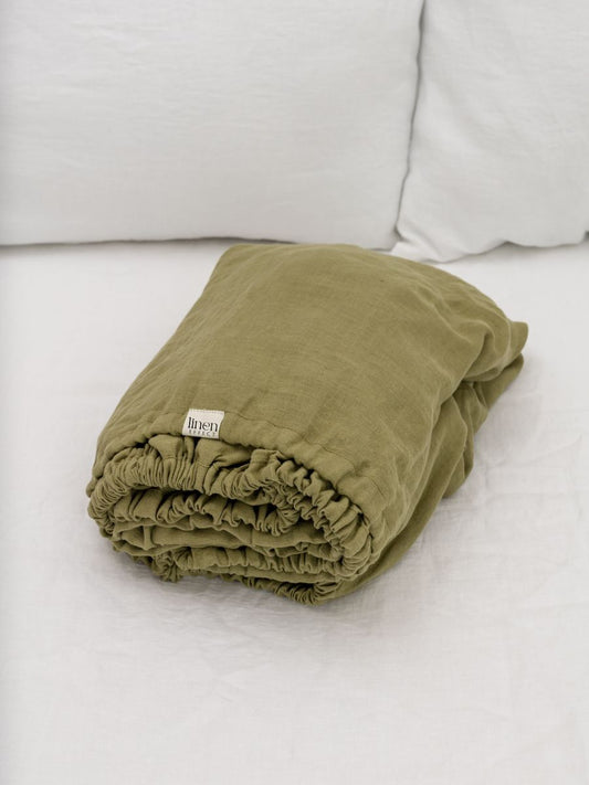 Olive Green 100% Flax Linen Fitted Sheets
