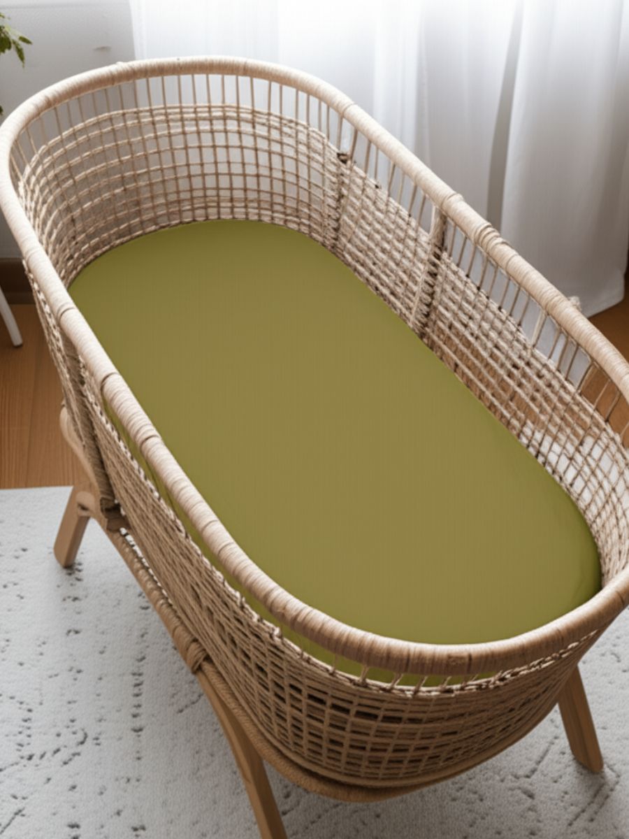 Olive Green 100% Flax Linen Baby Pure Luxe Fitted Sheets