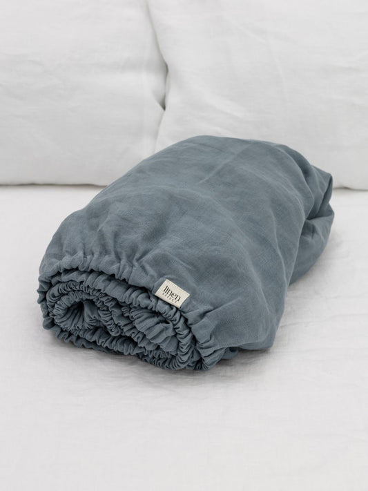 Baltic Blue 100% Flax Linen Kids Fitted Sheets