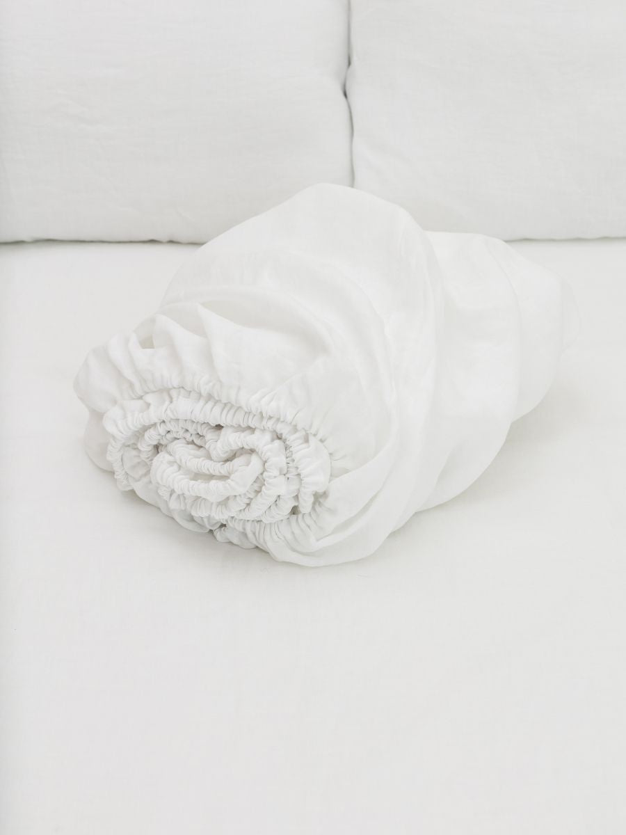 Magnolia White 100% Flax Linen Baby Pure Luxe Fitted Sheets