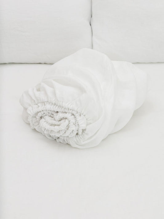 Magnolia White 100% Flax Linen Baby Fitted Sheets