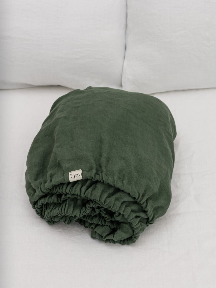 Forest Green 100% Flax Linen Baby Pure Luxe Fitted Sheets