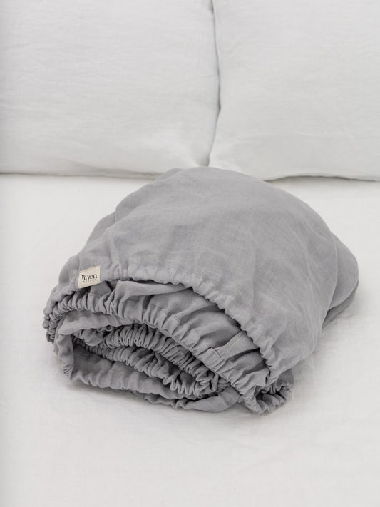 Moonlit Grey 100% Flax Linen Baby Fitted Sheets