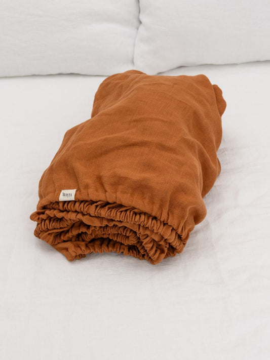 Cinnamon Brown 100% Flax Linen Kids Fitted Sheets