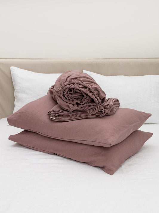 Rosewood Pink 100% Flax Linen Sheet Sets