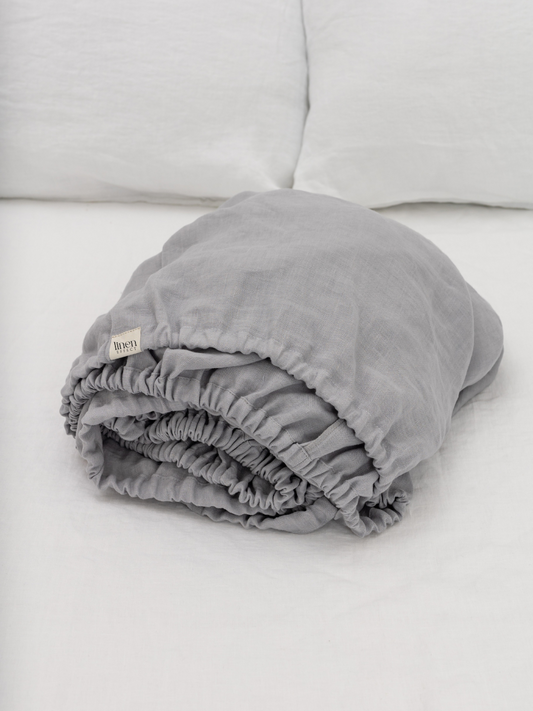 Moonlit Grey 100% Flax Linen Fitted Sheets