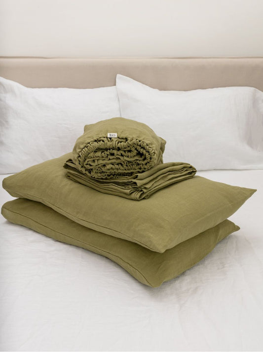 Olive Green 100% Flax Linen Sheet Sets
