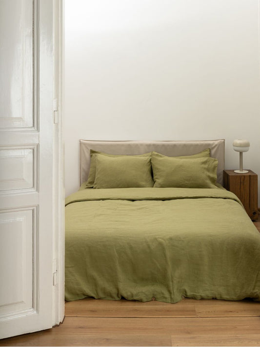 Olive Green 100% Flax Linen Duvet Cover Sets
