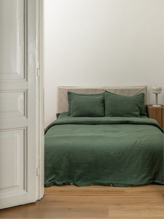 Forest Green 100% Flax Linen Duvet Cover Sets