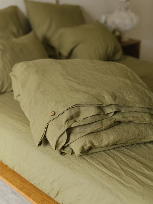 Olive Green 100% Flax Linen Duvet Covers