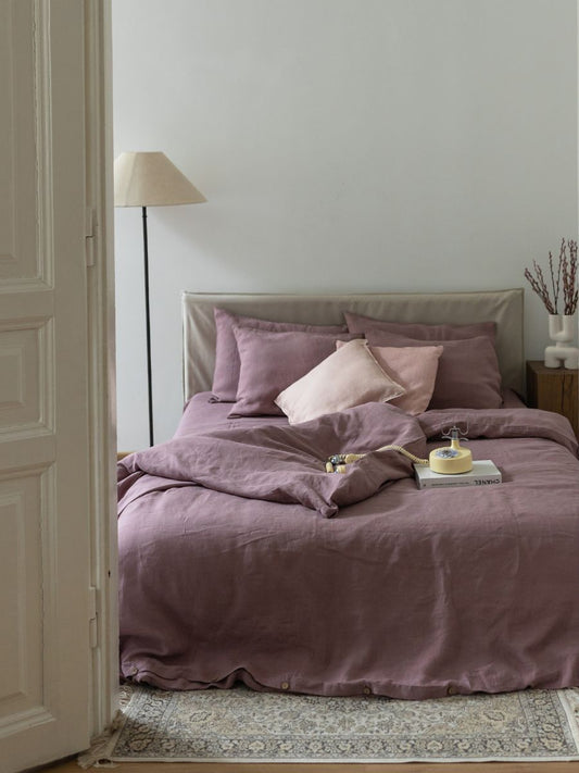 Rosewood Pink 100% Flax Linen Sheet Sets