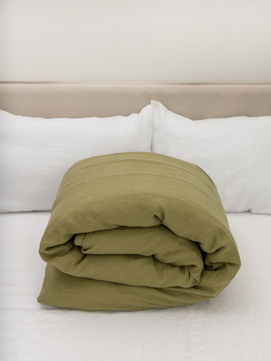Olive Green 100% Flax Linen Duvet Covers