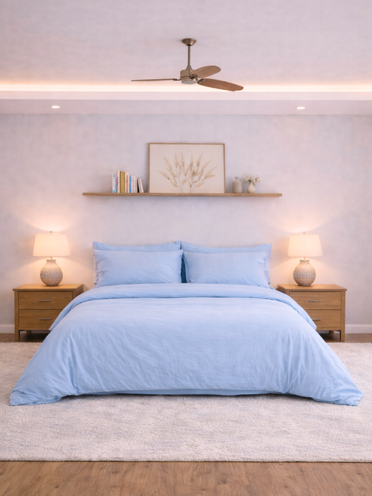 Sky Blue 100% Flax Linen Duvet Cover Set