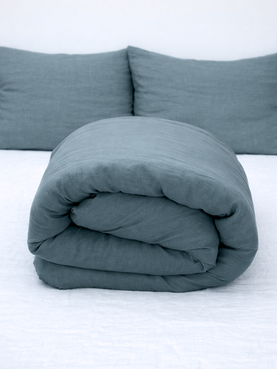 Harbor Blue 100% Flax Linen Duvet Cover Set