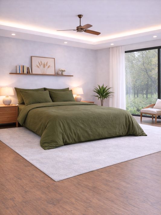 Olive Green 100% Flax Linen Duvet Cover