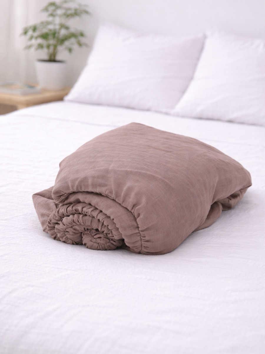 Rosewood Pink 100% Flax Linen Fitted Sheet