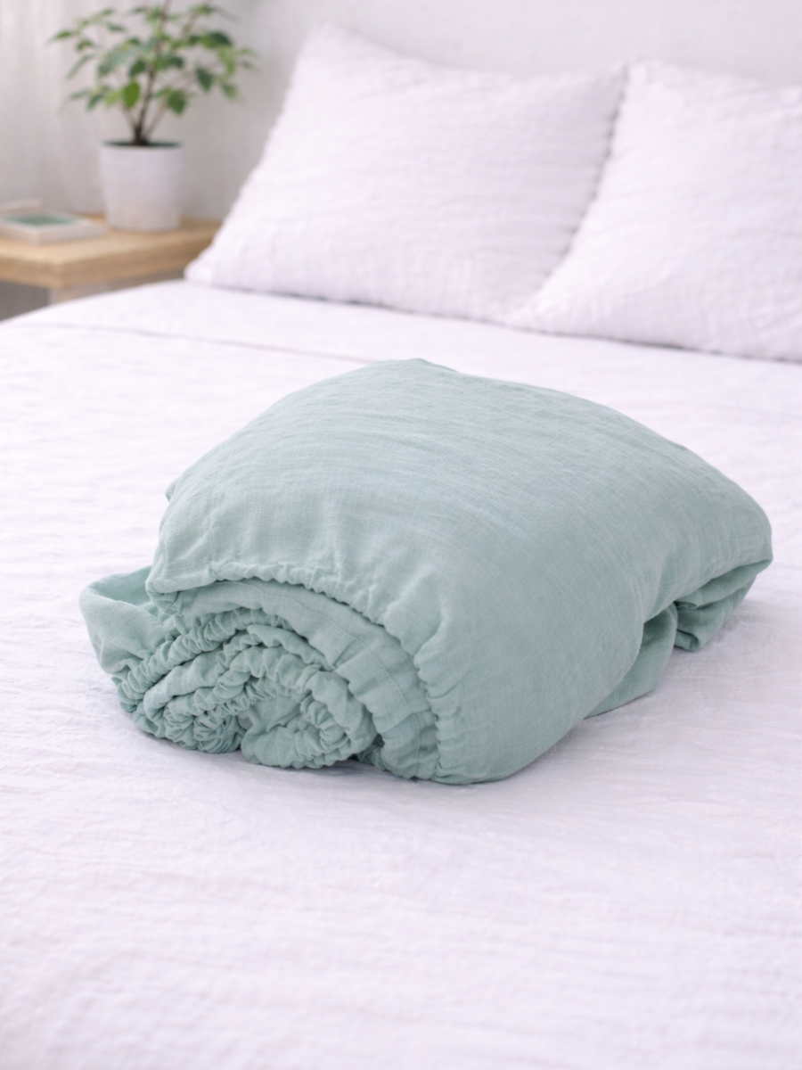 Willow Green 100% Flax Linen Fitted Sheet