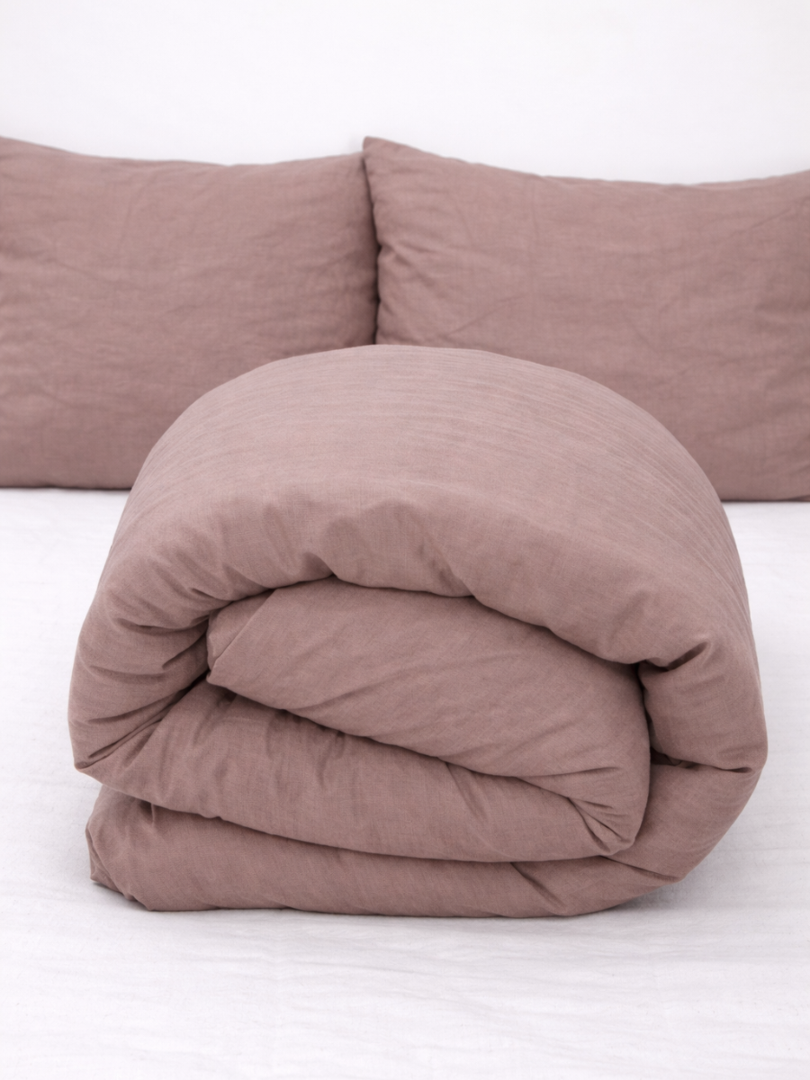 Rosewood Pink 100% Flax Linen Duvet Cover Set