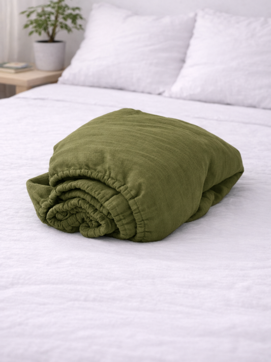 Olive Green 100% Flax Linen Deep Pocket Sheet Set