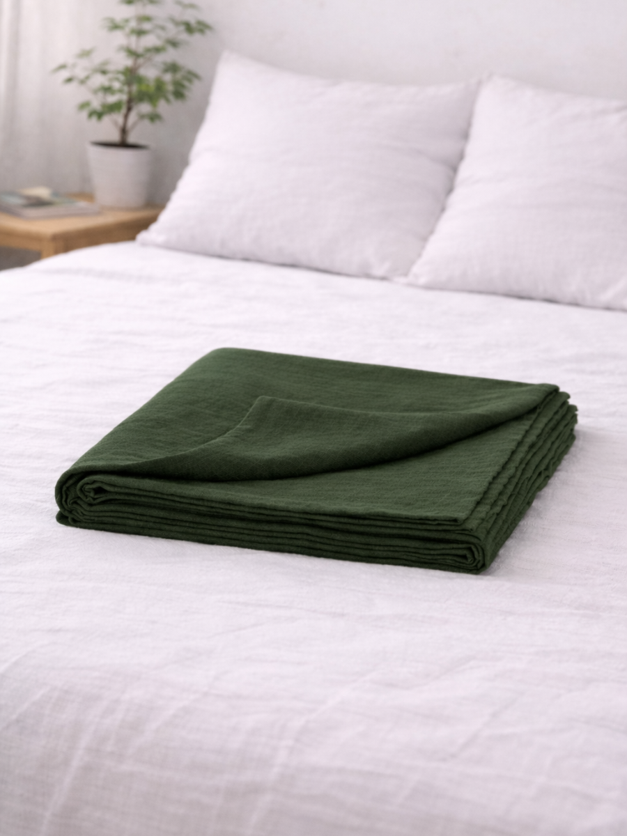Forest Green 100% Flax Linen Flat Cover Sheet