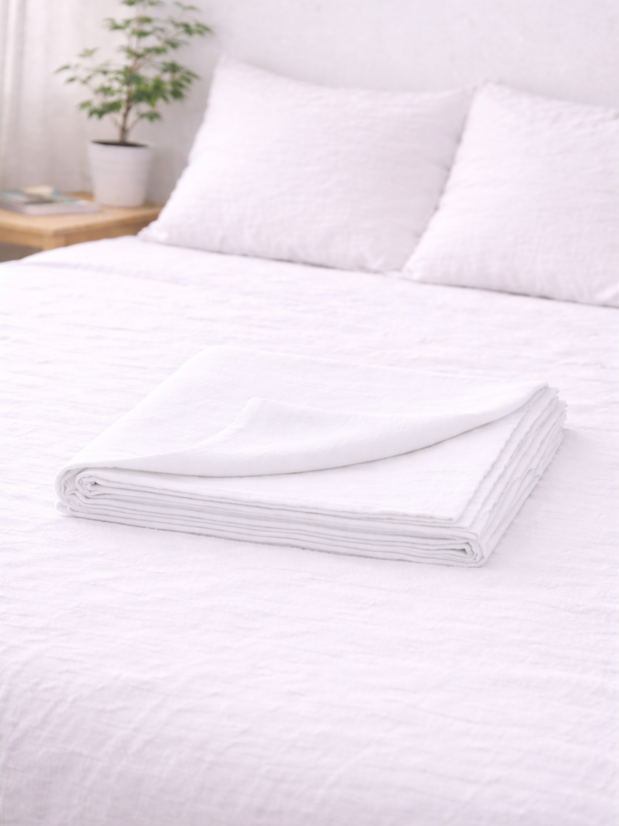 Magnolia White 100% Flax Linen Flat Cover Sheet