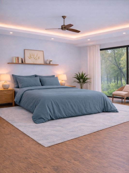 Harbor Blue 100% Flax Linen Duvet Cover