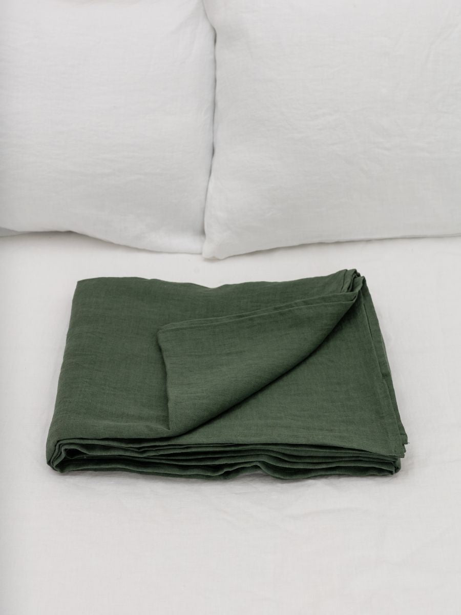 100% flax linen Forest Green flat sheet folded – OEKO-TEX Standard 100 certified, soft & safe