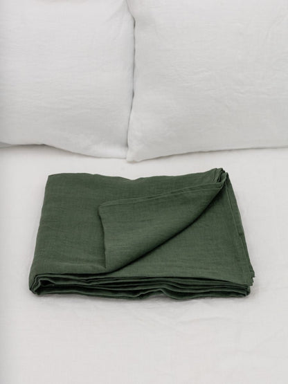 100% flax linen Forest Green flat sheet folded – OEKO-TEX Standard 100 certified, soft & safe