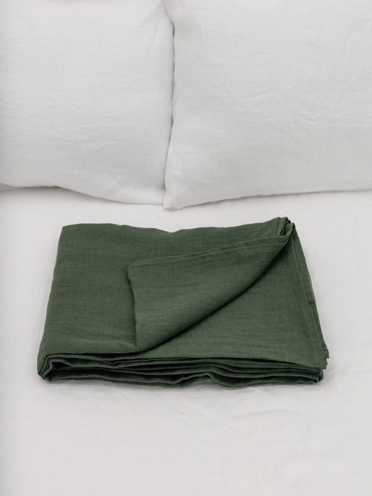 100% flax linen Forest Green flat sheet folded – OEKO-TEX Standard 100 certified, soft & safe